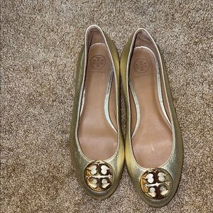 Tory Burch Gold Metallic Flats with Signature Medallion